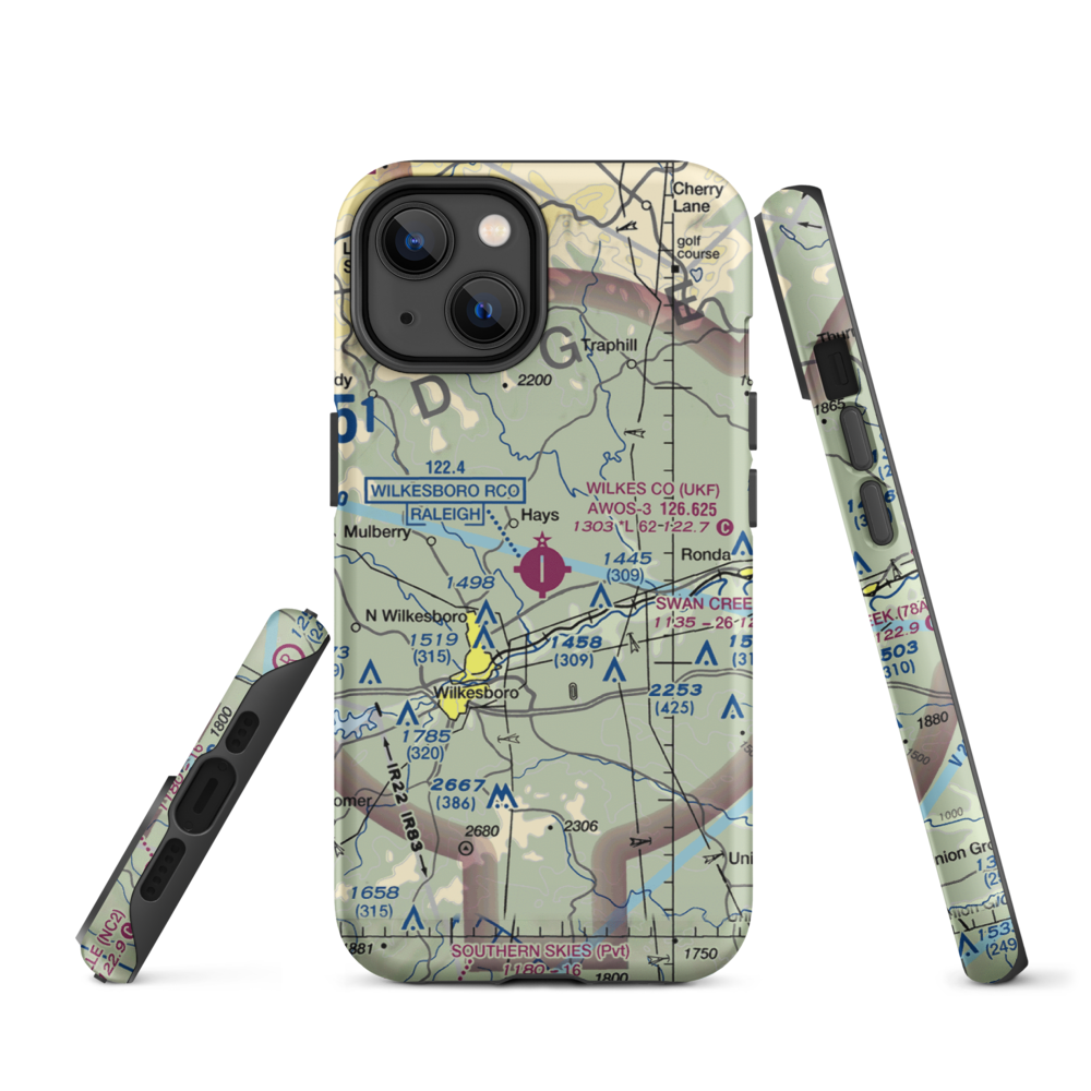 Wilkes County Airport (UKF) VFR Sectional  Tough iPhone Case iPhone 14 model shown