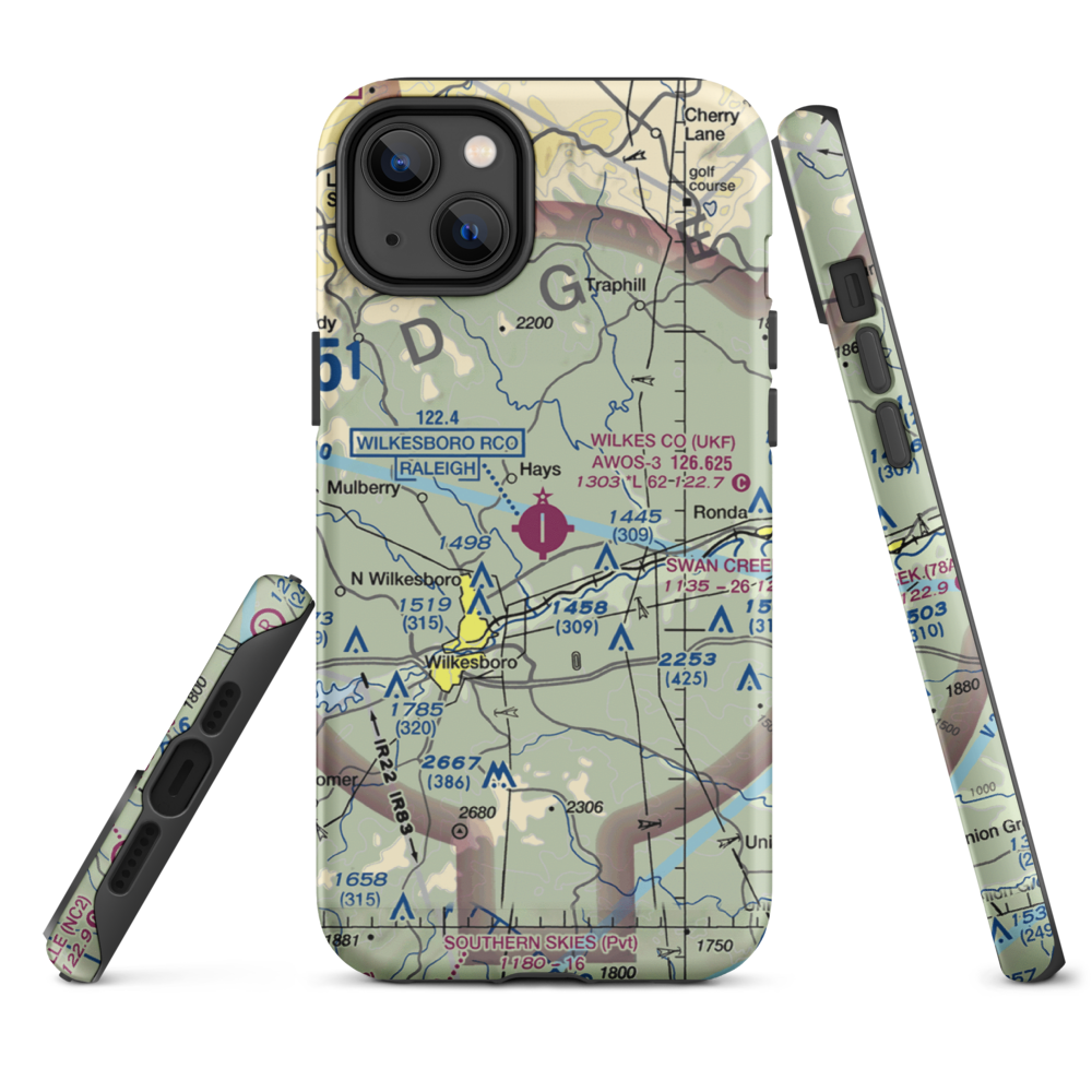 Wilkes County Airport (UKF) VFR Sectional  Tough iPhone Case iPhone 14 Plus model shown