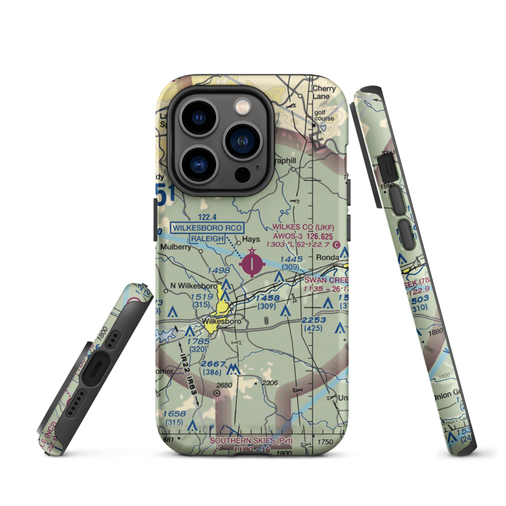 Wilkes County Airport (UKF) VFR Sectional  Tough iPhone Case iPhone 14 Pro model shown