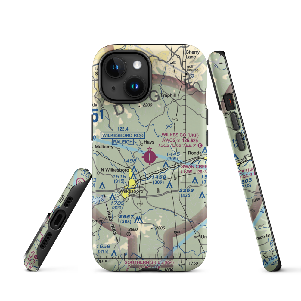 Wilkes County Airport (UKF) VFR Sectional  Tough iPhone Case iPhone 15 model shown