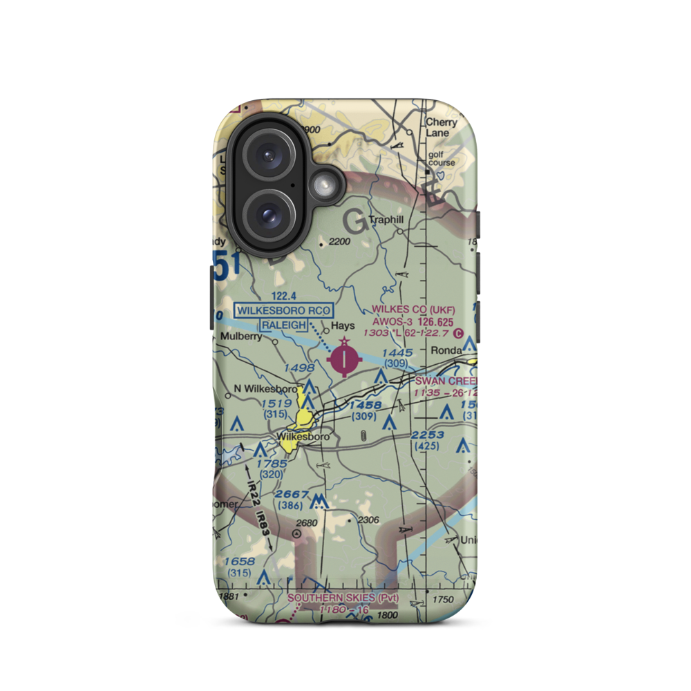 Wilkes County Airport (UKF) VFR Sectional  Tough iPhone Case iPhone 16 model shown
