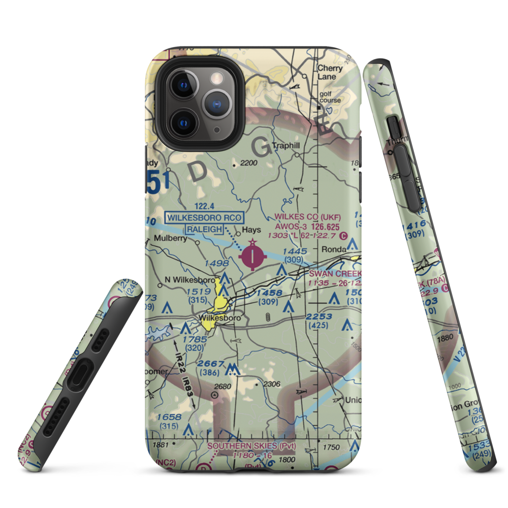 Wilkes County Airport (UKF) VFR Sectional  Tough iPhone Case iPhone 11 Pro Max model shown