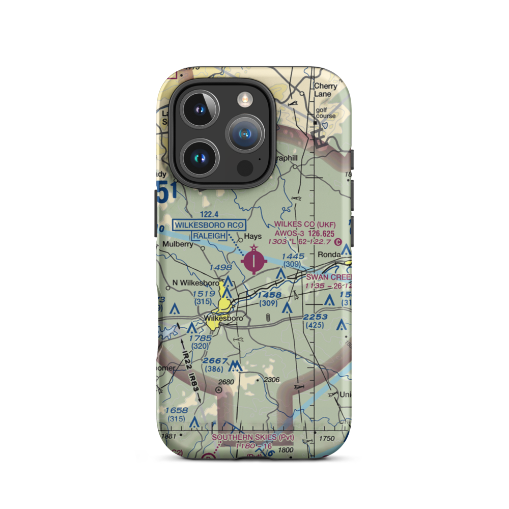 Wilkes County Airport (UKF) VFR Sectional  Tough iPhone Case iPhone 16 Pro model shown