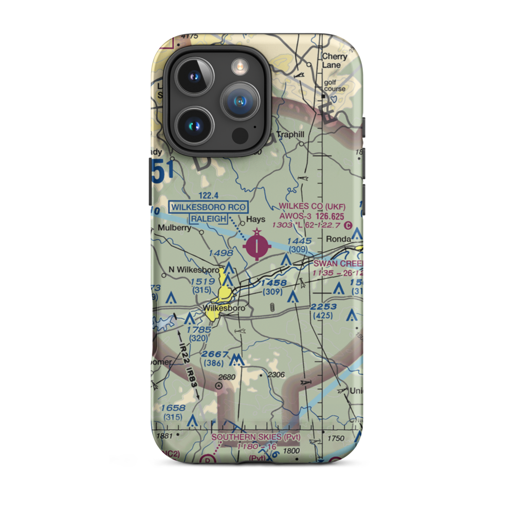 Wilkes County Airport (UKF) VFR Sectional  Tough iPhone Case iPhone 16 Pro Max model shown
