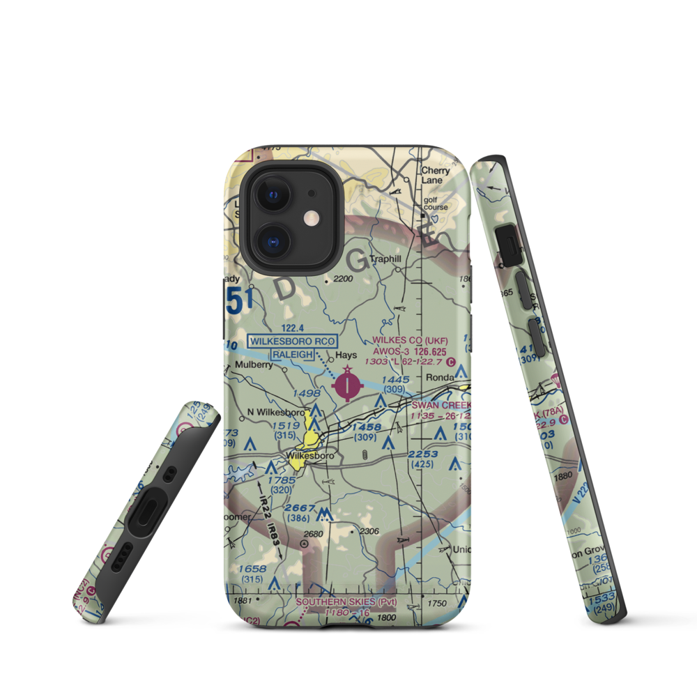 Wilkes County Airport (UKF) VFR Sectional  Tough iPhone Case iPhone 12 mini model shown