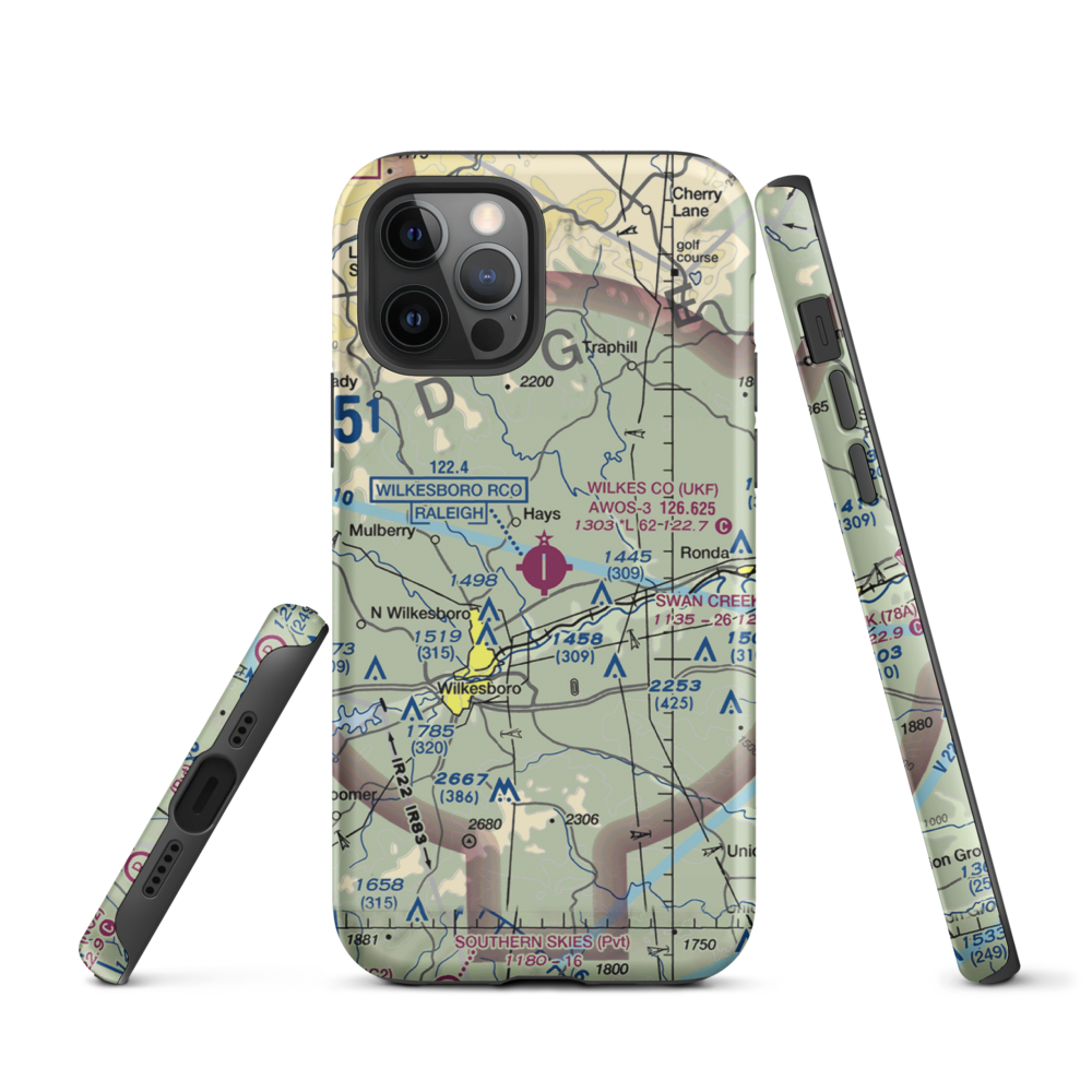 Wilkes County Airport (UKF) VFR Sectional  Tough iPhone Case iPhone 12 Pro model shown