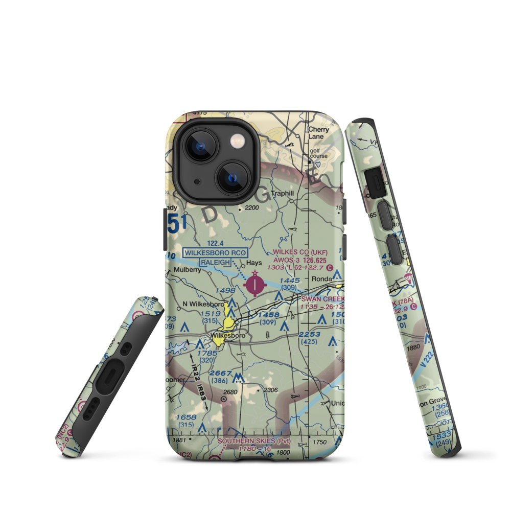 Wilkes County Airport (UKF) VFR Sectional  Tough iPhone Case iPhone 13 mini model shown