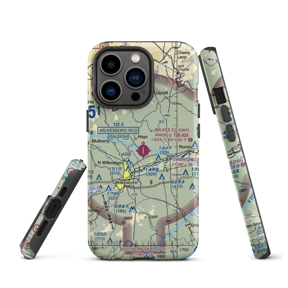 Wilkes County Airport (UKF) VFR Sectional  Tough iPhone Case iPhone 13 Pro model shown