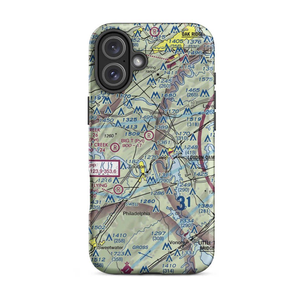 Will A Hildreth Farm Airport (TN74) VFR Sectional  Tough iPhone Case iPhone 16 Plus model shown