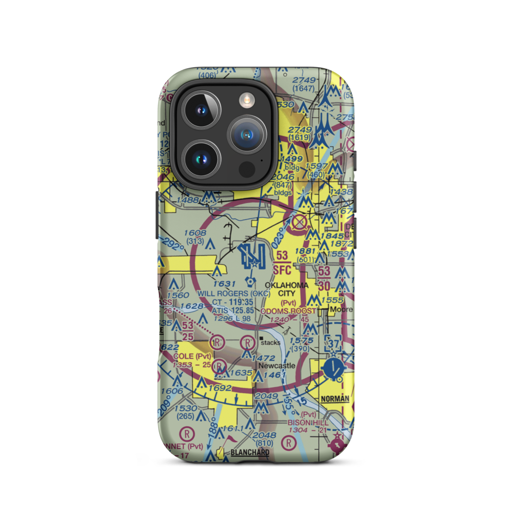 Will Rogers World Airport (OKC) VFR Sectional  Tough iPhone Case iPhone 16 Pro model shown