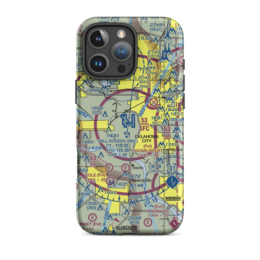 Will Rogers World Airport (OKC) VFR Sectional  Tough iPhone Case iPhone 16 Pro Max model shown