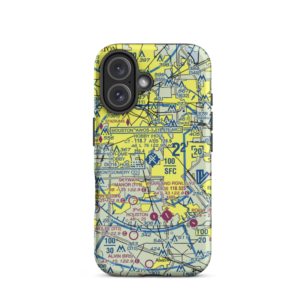 William P Hobby Airport (HOU) VFR Sectional  Tough iPhone Case iPhone 16 model shown