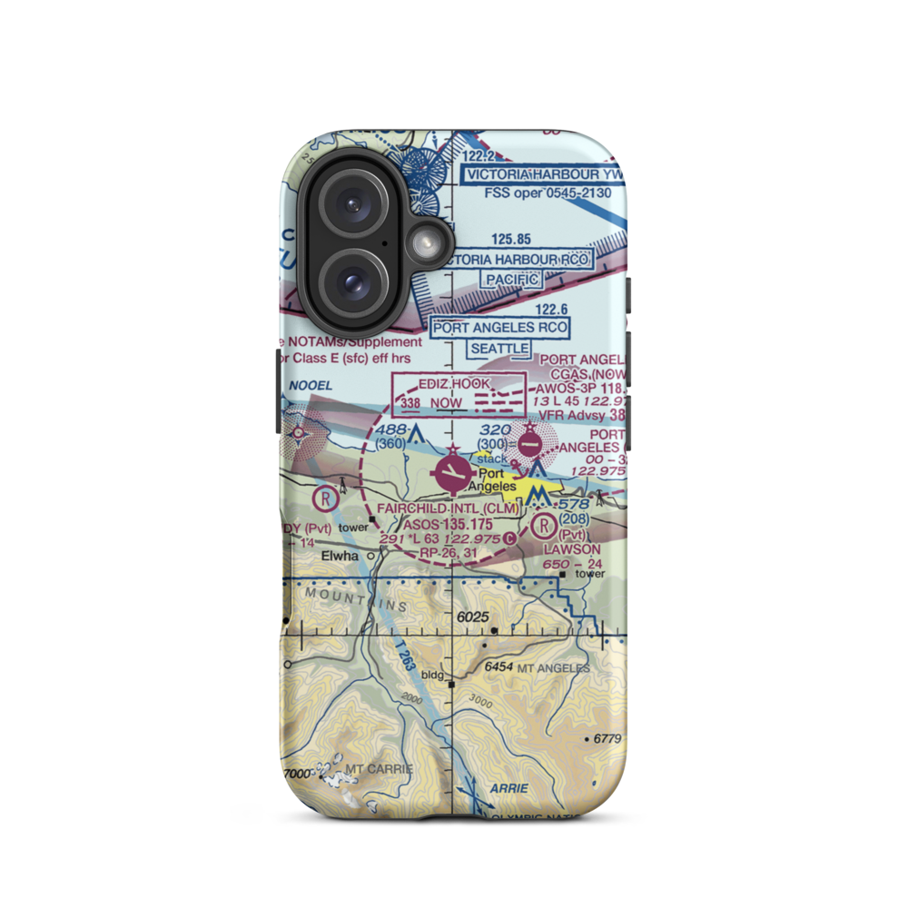 William R Fairchild International Airport (CLM) VFR Sectional  Tough iPhone Case iPhone 16 model shown