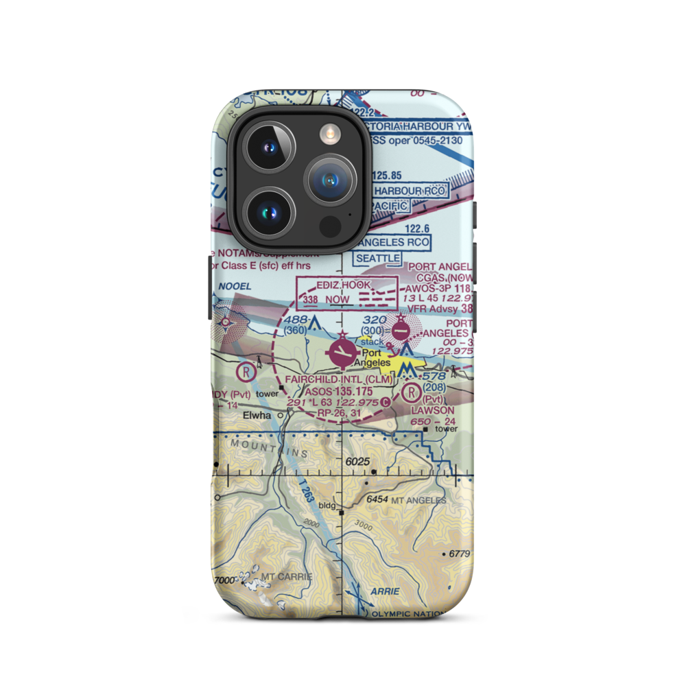 William R Fairchild International Airport (CLM) VFR Sectional  Tough iPhone Case iPhone 16 Pro model shown