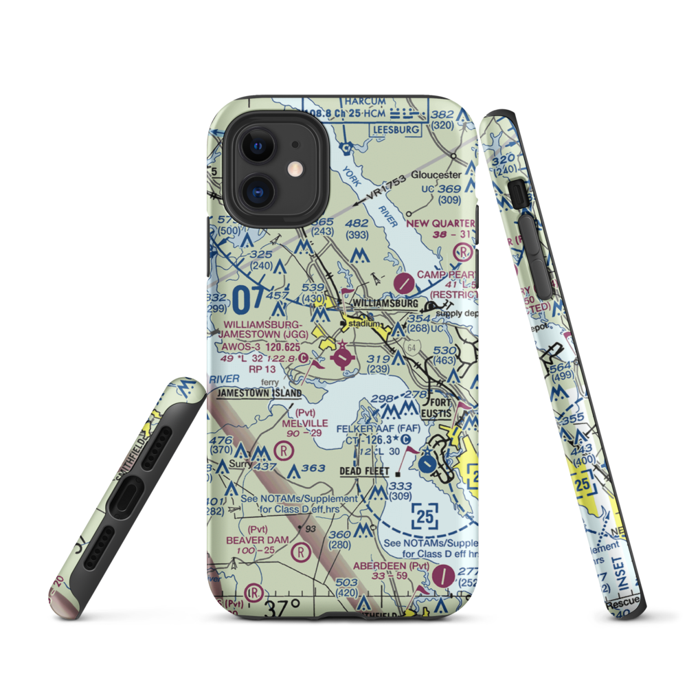 Williamsburg Jamestown Airport (JGG) VFR Sectional  Tough iPhone Case iPhone 11 model shown