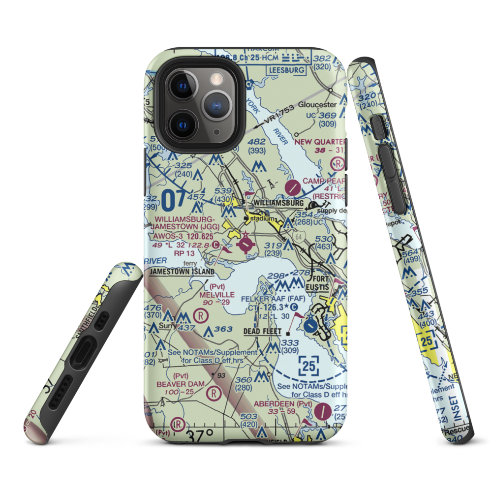 Williamsburg Jamestown Airport (JGG) VFR Sectional  Tough iPhone Case iPhone 11 Pro model shown