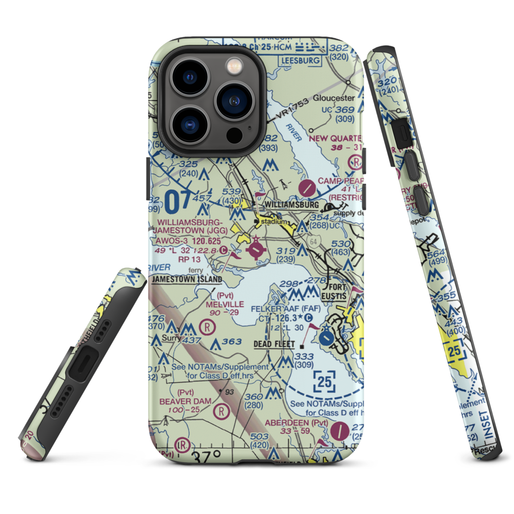Williamsburg Jamestown Airport (JGG) VFR Sectional  Tough iPhone Case iPhone 13 Pro Max model shown