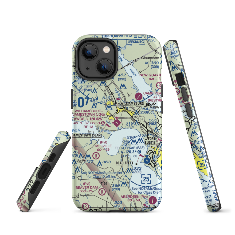 Williamsburg Jamestown Airport (JGG) VFR Sectional  Tough iPhone Case iPhone 14 model shown