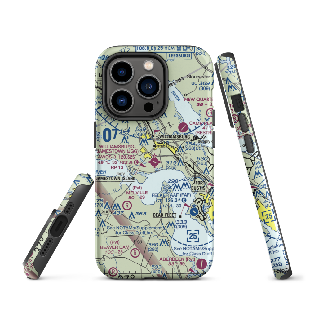 Williamsburg Jamestown Airport (JGG) VFR Sectional  Tough iPhone Case iPhone 14 Pro model shown