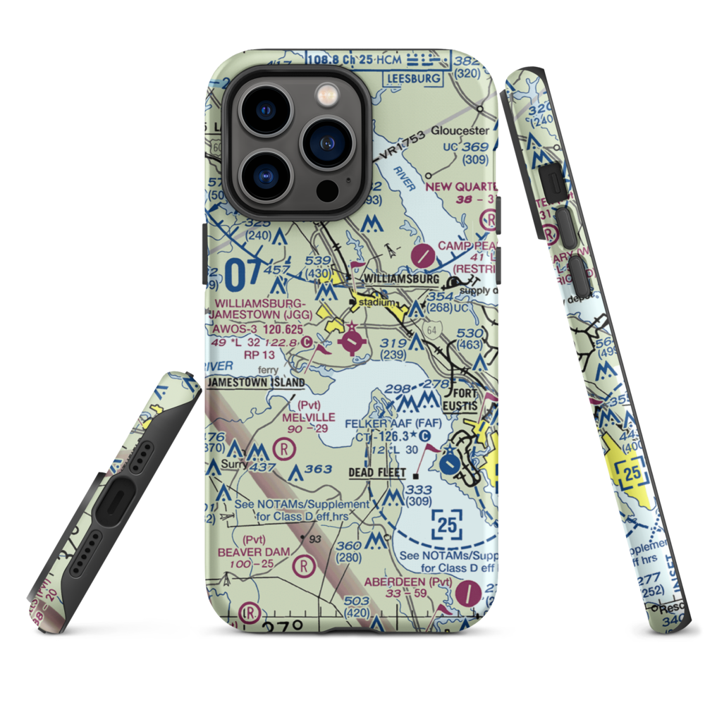 Williamsburg Jamestown Airport (JGG) VFR Sectional  Tough iPhone Case iPhone 14 Pro Max model shown