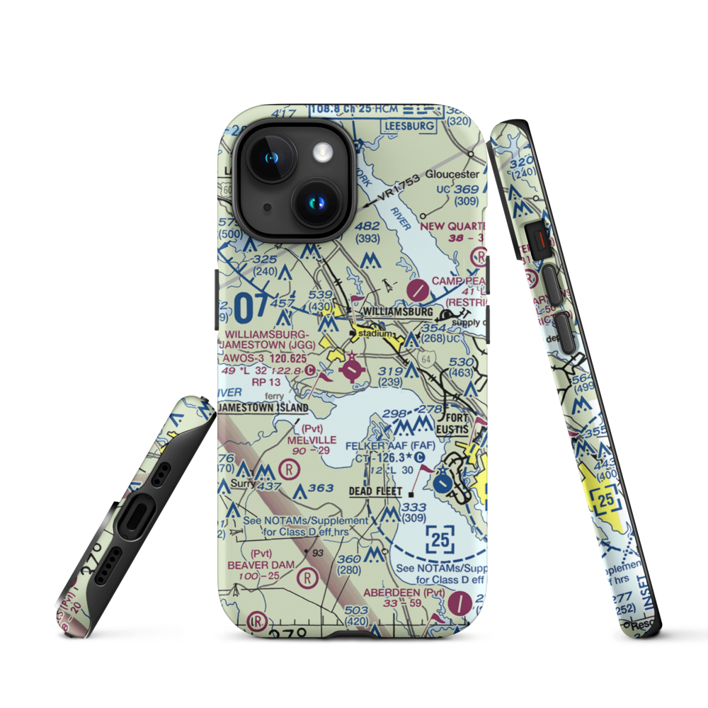 Williamsburg Jamestown Airport (JGG) VFR Sectional  Tough iPhone Case iPhone 15 model shown