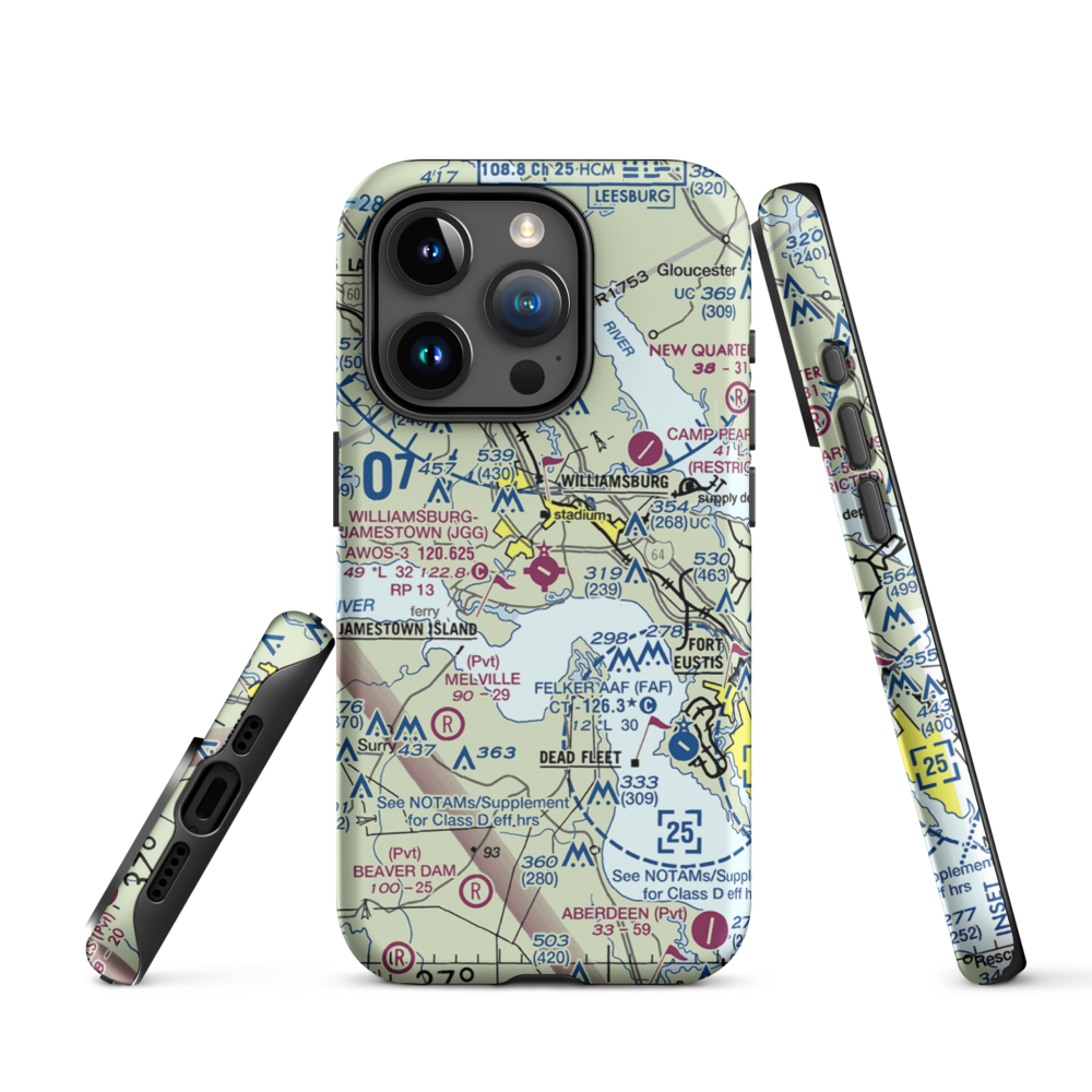 Williamsburg Jamestown Airport (JGG) VFR Sectional  Tough iPhone Case iPhone 15 Pro model shown