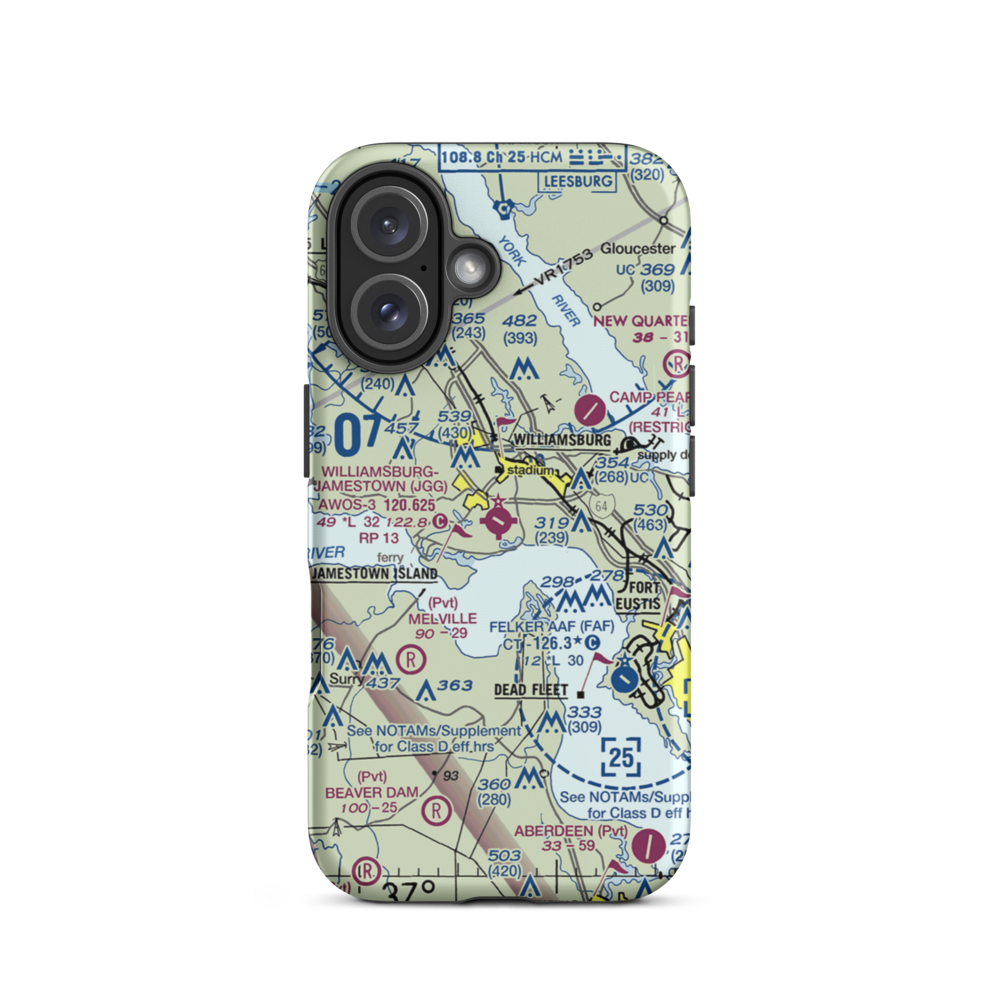 Williamsburg Jamestown Airport (JGG) VFR Sectional  Tough iPhone Case iPhone 16 model shown