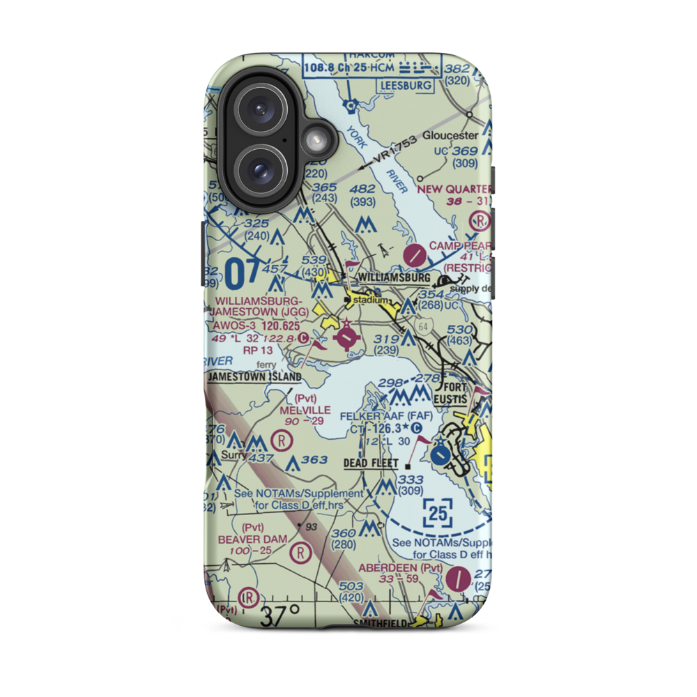Williamsburg Jamestown Airport (JGG) VFR Sectional  Tough iPhone Case iPhone 16 Plus model shown
