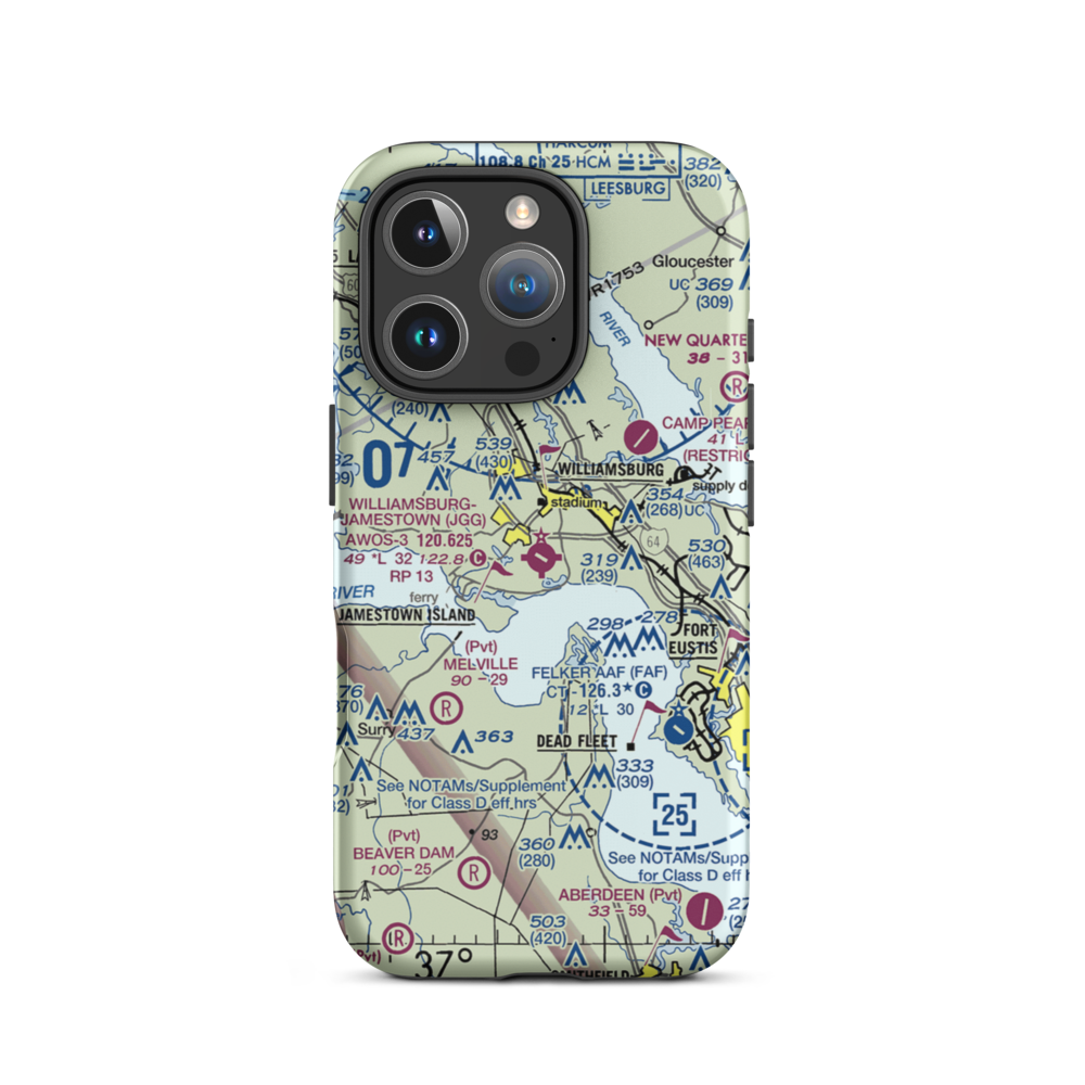 Williamsburg Jamestown Airport (JGG) VFR Sectional  Tough iPhone Case iPhone 16 Pro model shown
