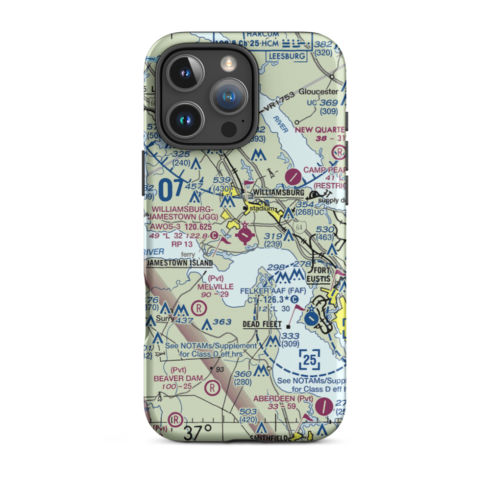 Williamsburg Jamestown Airport (JGG) VFR Sectional  Tough iPhone Case iPhone 16 Pro Max model shown