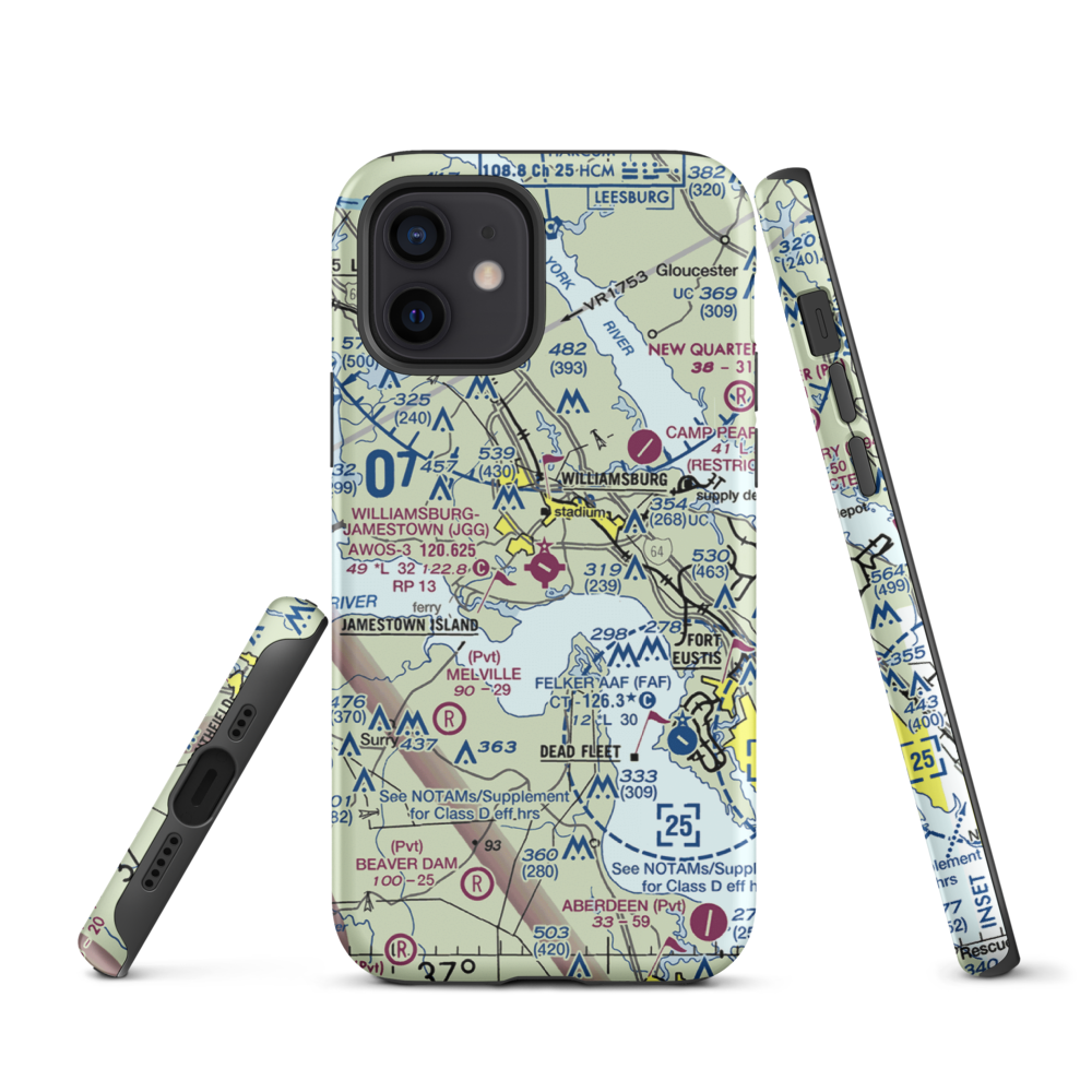 Williamsburg Jamestown Airport (JGG) VFR Sectional  Tough iPhone Case iPhone 12 model shown