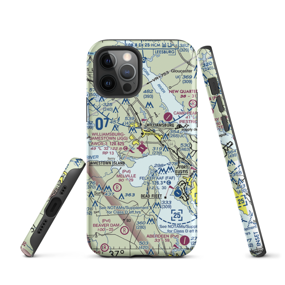 Williamsburg Jamestown Airport (JGG) VFR Sectional  Tough iPhone Case iPhone 12 Pro model shown