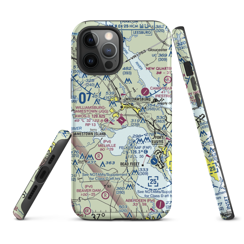 Williamsburg Jamestown Airport (JGG) VFR Sectional  Tough iPhone Case iPhone 12 Pro Max model shown
