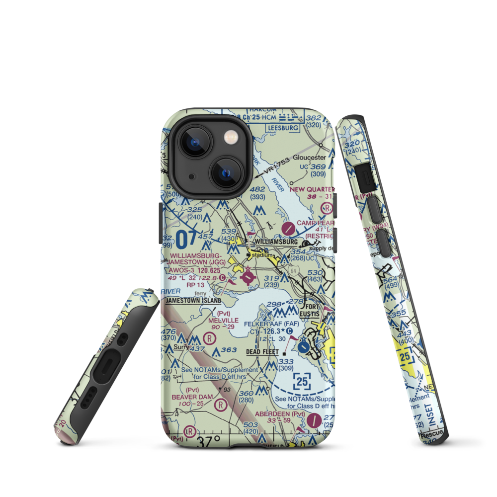 Williamsburg Jamestown Airport (JGG) VFR Sectional  Tough iPhone Case iPhone 13 mini model shown