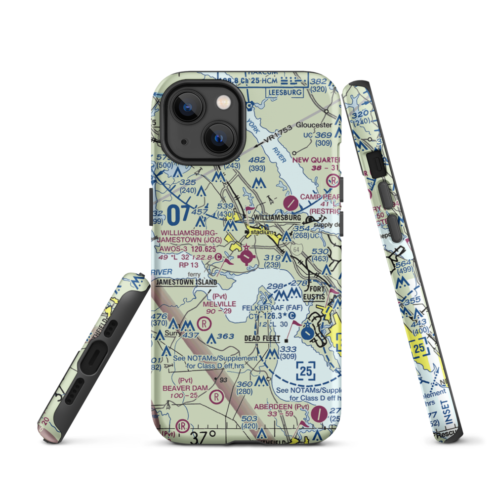 Williamsburg Jamestown Airport (JGG) VFR Sectional  Tough iPhone Case iPhone 13 model shown