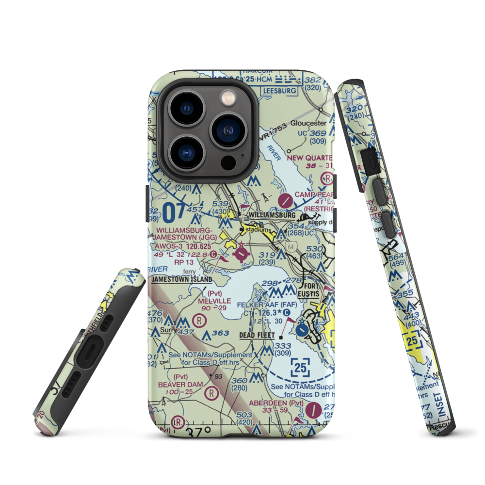 Williamsburg Jamestown Airport (JGG) VFR Sectional  Tough iPhone Case iPhone 13 Pro model shown
