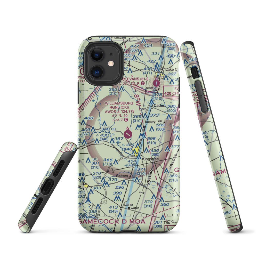 Williamsburg Regional Airport (CKI) VFR Sectional  Tough iPhone Case iPhone 11 model shown