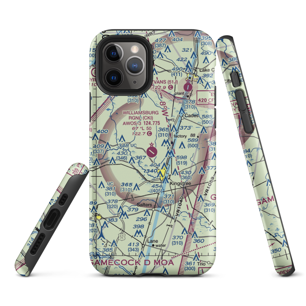 Williamsburg Regional Airport (CKI) VFR Sectional  Tough iPhone Case iPhone 11 Pro model shown