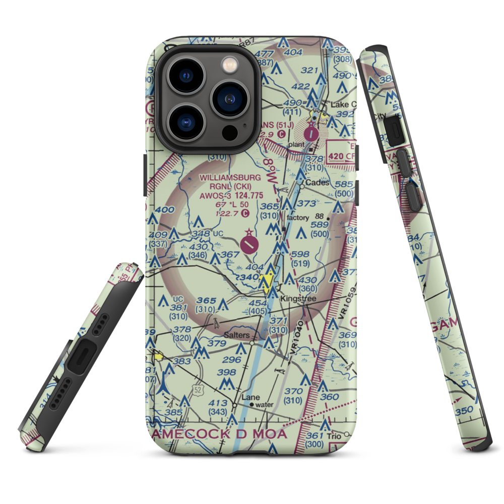 Williamsburg Regional Airport (CKI) VFR Sectional  Tough iPhone Case iPhone 13 Pro Max model shown