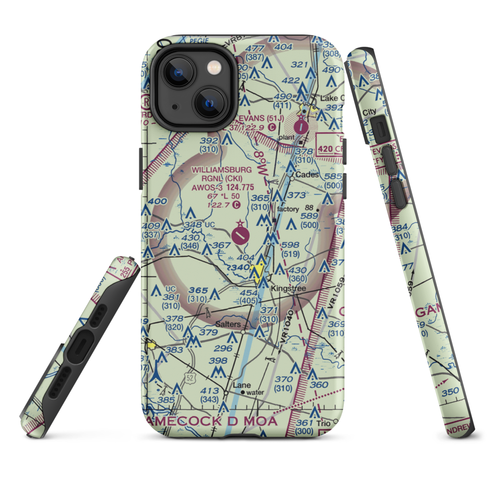 Williamsburg Regional Airport (CKI) VFR Sectional  Tough iPhone Case iPhone 14 Plus model shown