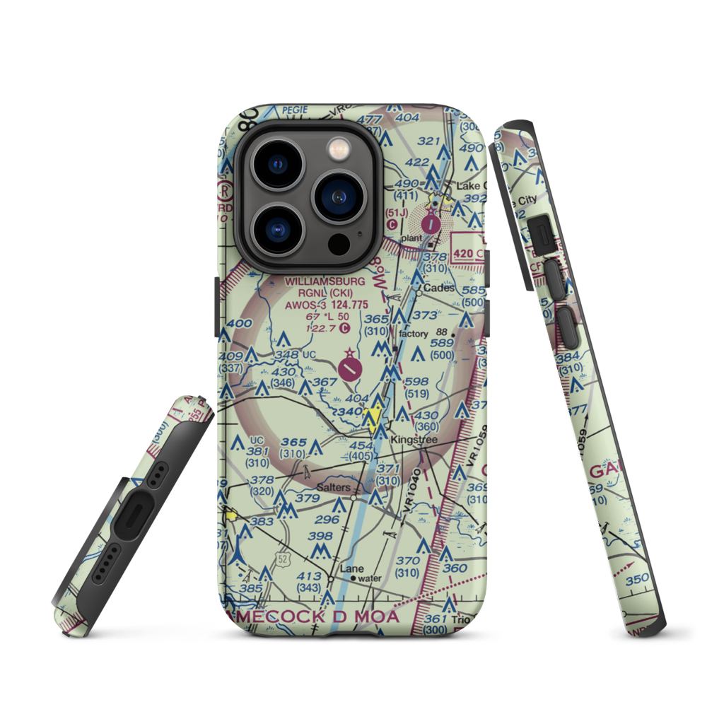 Williamsburg Regional Airport (CKI) VFR Sectional  Tough iPhone Case iPhone 14 Pro model shown