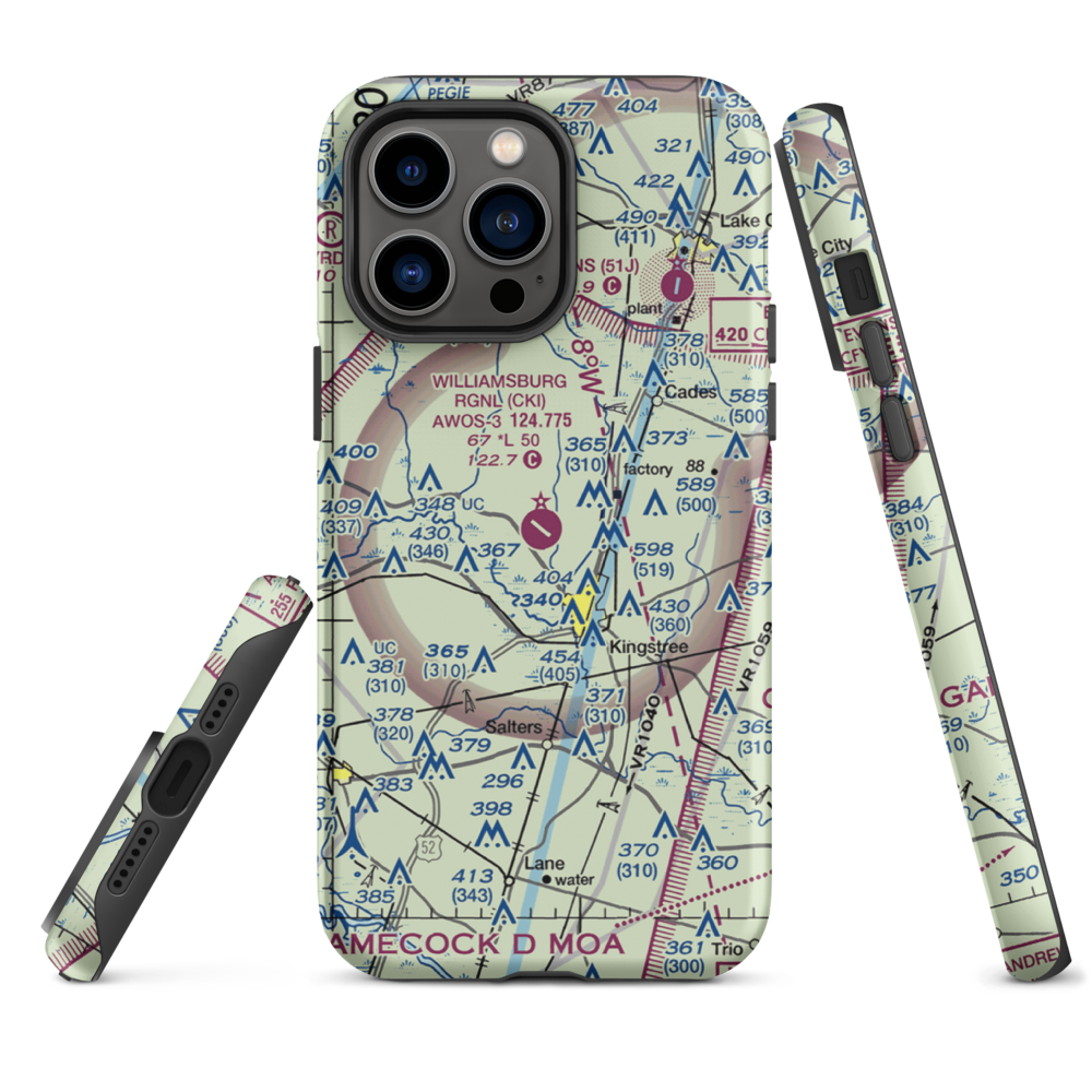 Williamsburg Regional Airport (CKI) VFR Sectional  Tough iPhone Case iPhone 14 Pro Max model shown