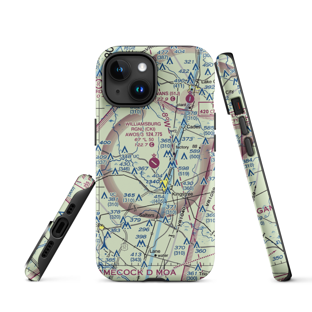 Williamsburg Regional Airport (CKI) VFR Sectional  Tough iPhone Case iPhone 15 model shown