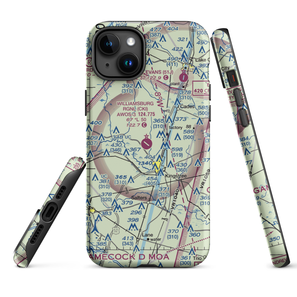 Williamsburg Regional Airport (CKI) VFR Sectional  Tough iPhone Case iPhone 15 Plus model shown