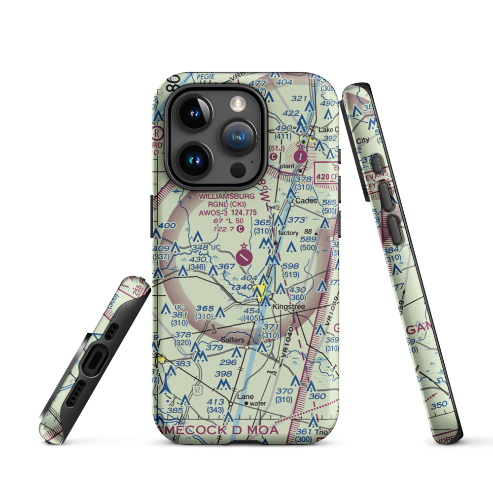 Williamsburg Regional Airport (CKI) VFR Sectional  Tough iPhone Case iPhone 15 Pro model shown