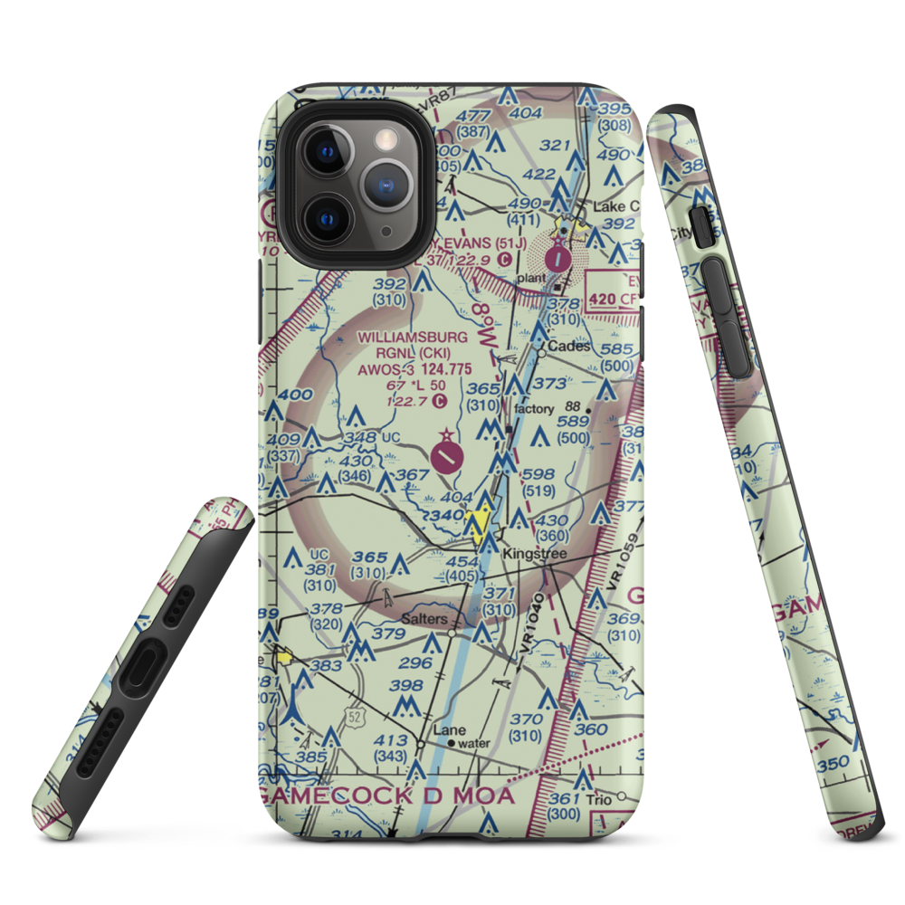 Williamsburg Regional Airport (CKI) VFR Sectional  Tough iPhone Case iPhone 11 Pro Max model shown
