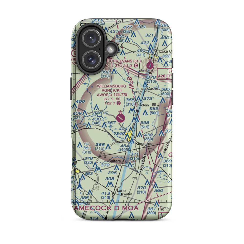 Williamsburg Regional Airport (CKI) VFR Sectional  Tough iPhone Case iPhone 16 Plus model shown