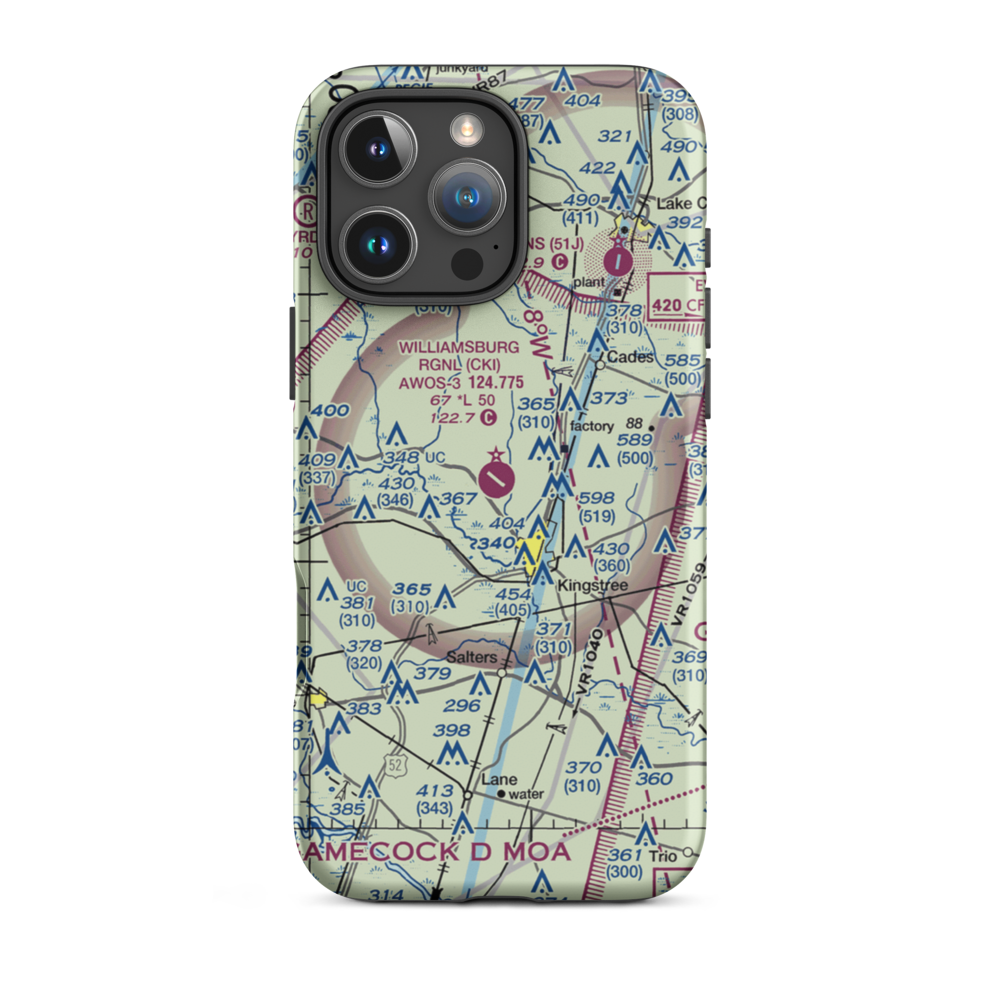 Williamsburg Regional Airport (CKI) VFR Sectional  Tough iPhone Case iPhone 16 Pro Max model shown