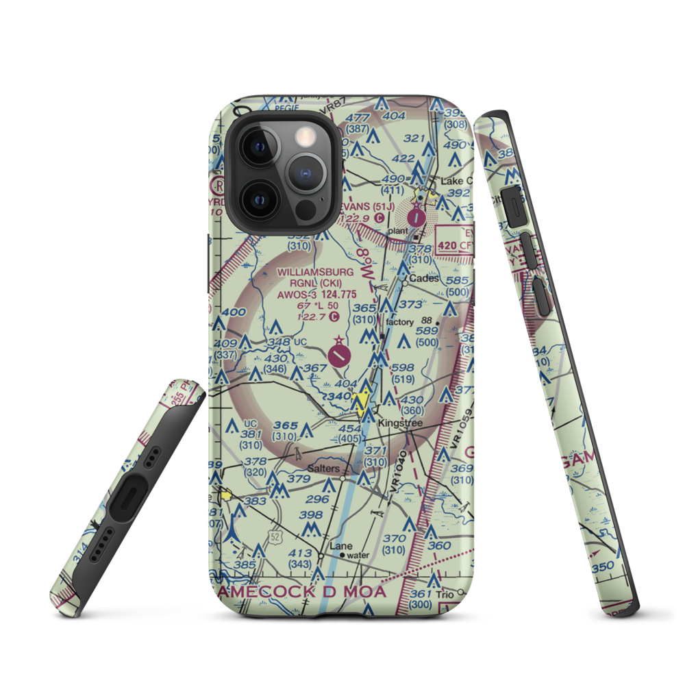 Williamsburg Regional Airport (CKI) VFR Sectional  Tough iPhone Case iPhone 12 Pro model shown