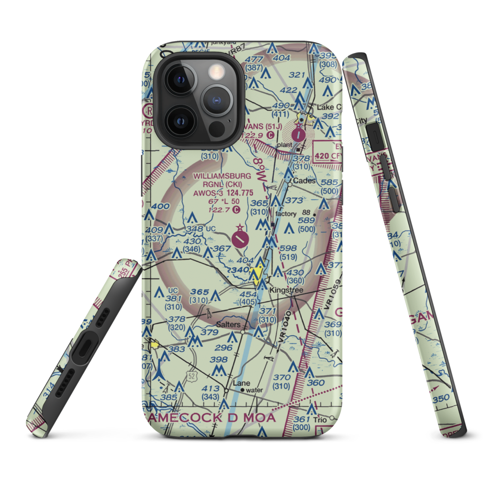 Williamsburg Regional Airport (CKI) VFR Sectional  Tough iPhone Case iPhone 12 Pro Max model shown